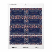 Marine & Roze Bloemen & Plant Patroon - Bruiloft Etiket (Full Sheet)