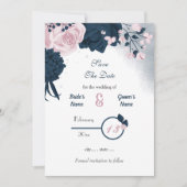 Marine & roze bloemen romantisch save the date (Voorkant)