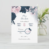 Marine & roze bloemen romantisch save the date (Staand voorkant)