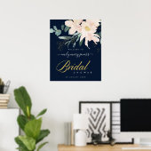 MARINE ROZE BLOEMEN WATERVERF BRUILOFTSSHOWER WELK POSTER (Thuiskantoor)