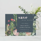 MARINE ROZE BLOEMEN WOESTIJN CACTUS LOOF Aquarel Save The Date (Staand voorkant)
