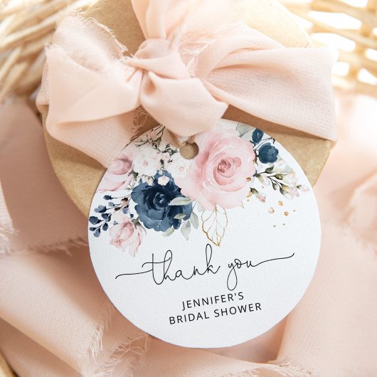 Marine roze bloemige bruiloftsborrel bedankjes labels