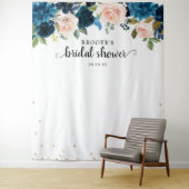 Marine Roze Bloemige Bruiloftsshower Foto Achtergr Wandkleed (In situ)