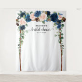 Marine Roze Bloemige Bruiloftsshower Foto Achtergr Wandkleed (Voorkant)