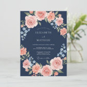Marine Roze Bloesem Boog Bruiloft Kaart (Staand voorkant)