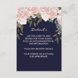 Marine roze bruiloft details informatiekaart informatiekaartje