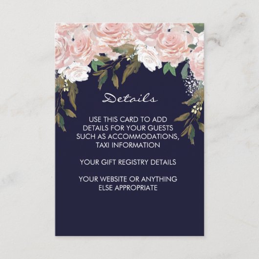 Marine roze bruiloft details informatiekaart informatiekaartje (Voorkant)