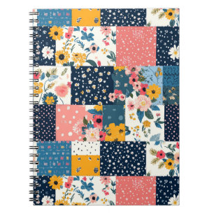 Marine Roze Cottagecore Bloemige Patchwork Notitieboek