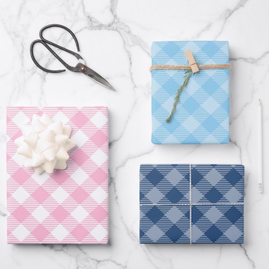 Marine, Roze en Blauw Plaid Inpakpapier Vel (Voorkant)