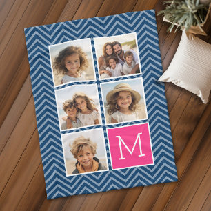 Marine Roze en Blauwe 5 Foto Collage Monogram Fleece Deken