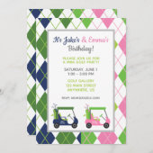 Marine & Roze Gespleten Argyle Golf Feest Uitnodig Kaart (Voorkant / Achterkant)