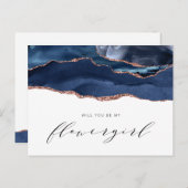 marine roze goud agaat wil je mijn bloemenmeisje z uitnodiging briefkaart (Voorkant / Achterkant)