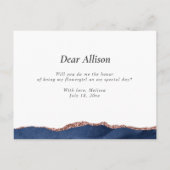 marine roze goud agaat wil je mijn bloemenmeisje z uitnodiging briefkaart (Achterkant)