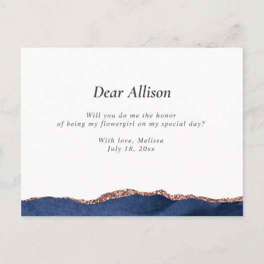 marine roze goud agaat wil je mijn bloemenmeisje z uitnodiging briefkaart (Achterkant)