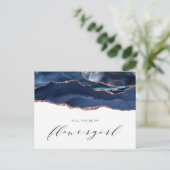 marine roze goud agaat wil je mijn bloemenmeisje z uitnodiging briefkaart (Staand voorkant)
