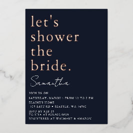 Marine Roze Gouden Moderne Bruidsdouche Folie Uitnodiging