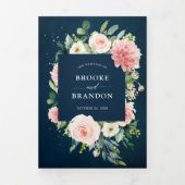 Marine Roze Licht Roze Bloemige Botanische Bruilof Drieluik Aankondiging (Cover)