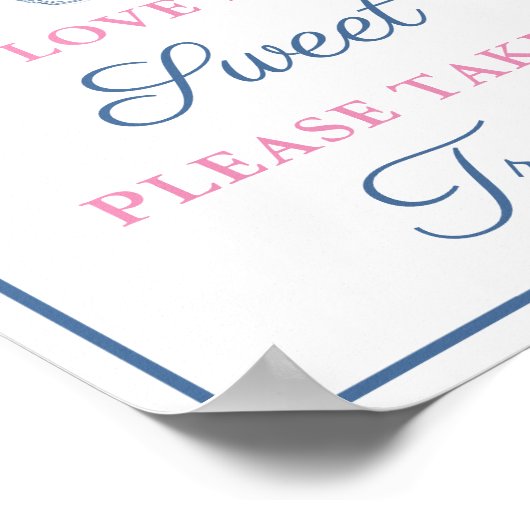 Marine Roze Love Is Sweet Take A Treat Bruiloft Fe Poster (Hoek)