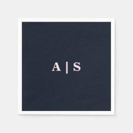 Marine & Roze Monogram Huwelijkscocktail Servet