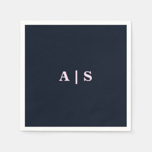 Marine & Roze Monogram Huwelijkscocktail Servet