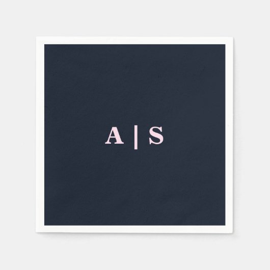 Marine & Roze Monogram Huwelijkscocktail Servet (Voorkant)