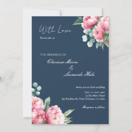 Marine Roze Pioen Eucalyptus Bruiloft Kaart