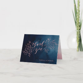 Marine roze rustieke bloemencalligrafie dank je bedankkaart