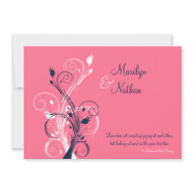 Marine, Roze, Wit Bloemen bruiloft uitnodiging