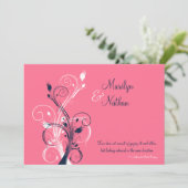 Marine, Roze, Wit Bloemen bruiloft uitnodiging (Staand voorkant)