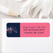 Marine, roze, wit bloemen retour adres label (Insitu)