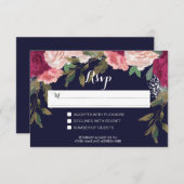 marine RSVP kaart trouwen bordeauxrood bloem (Voorkant / Achterkant)