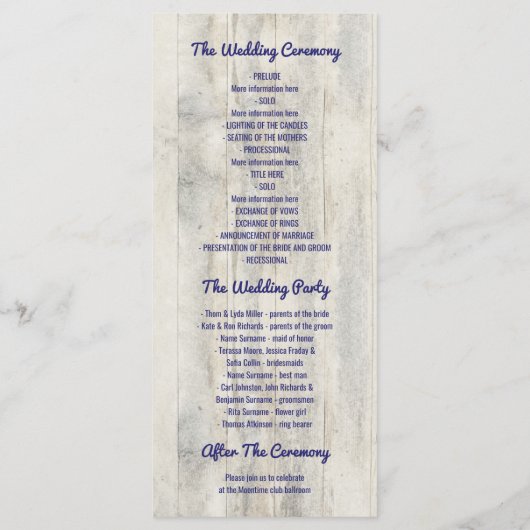 Marine rustieke Driftwood strand bruiloft Programmakaart (Achterkant)