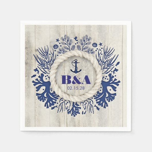 Marine rustieke Driftwood strand bruiloft Servetten (Voorkant)