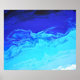 Marine saffierblauw water vloeibare marmeren kunst poster