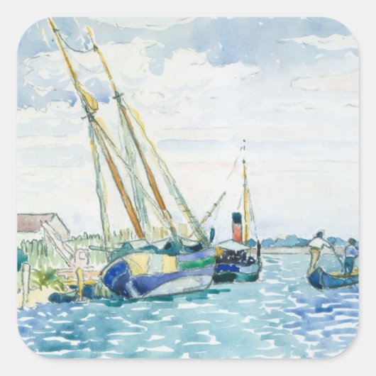 Marine Scene Boats bij Venice Vierkante Sticker (Voorkant)