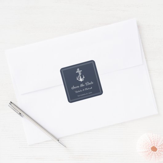 Marine scheepsanker Save the Date-stickers Vierkante Sticker (Envelop)