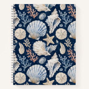 Marine schelp aquarel nautisch patroon notitieboek