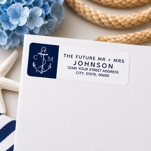 Marine schets witte anker monogram | etiket