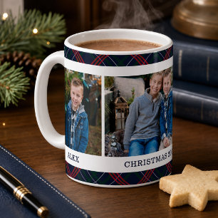 Marine Schotse Ruit Kerst Foto Naam Koffiemok