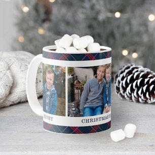 Marine Schotse Ruit Kerst Foto Naam Koffiemok