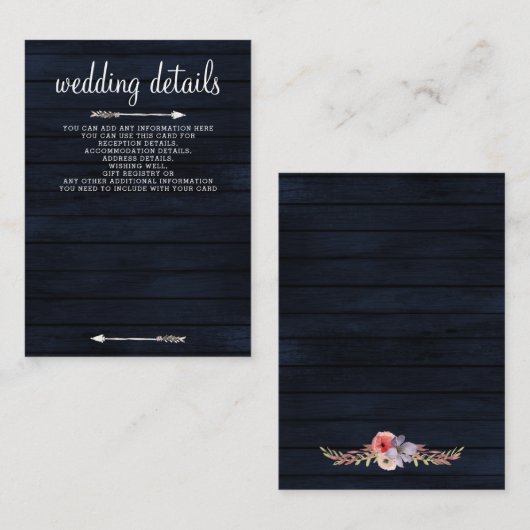 Marine schuur hout bloemen rustieke bruiloft informatiekaartje (Voorkant / Achterkant)