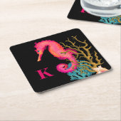 Marine Seahorse Roze Chique Kartonnen Onderzetters (Schuin)