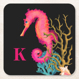 Marine Seahorse Roze Chique Kartonnen Onderzetters