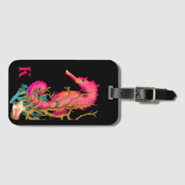 Marine Seahorse Roze Zwart Modern Chique Bagagelabel