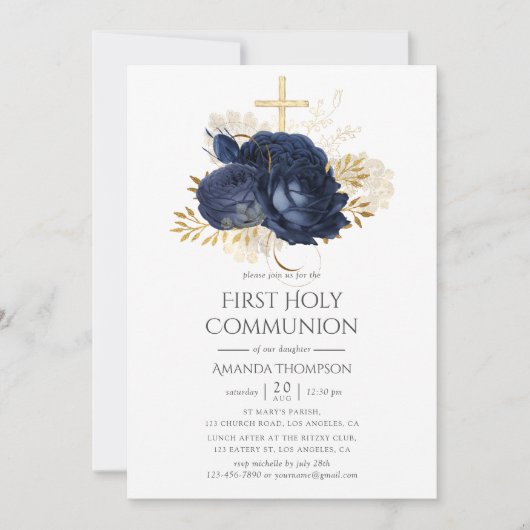  marine Shabby Rozen Heilige Communie Kaart (Voorkant)