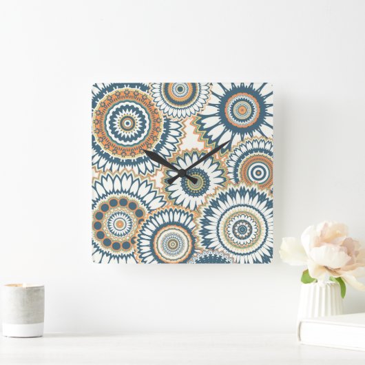 Marine Sinaasappel Multi-Mandala Ontwerp Vierkante Klok (Huis)