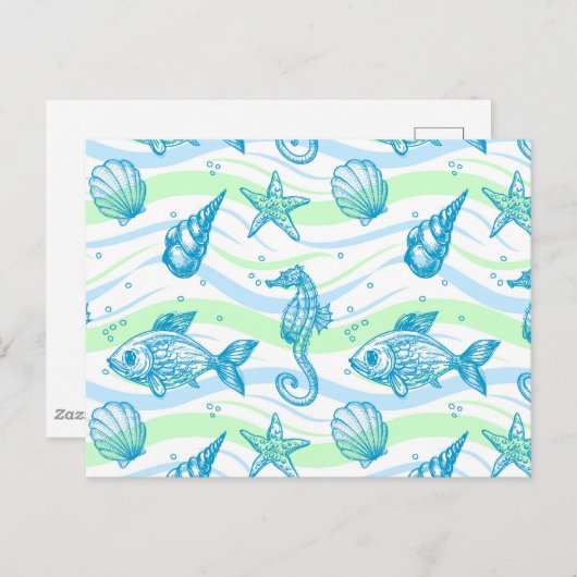 Marine Sketch Pattern Briefkaart (Voorkant / Achterkant)