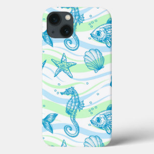 Marine Sketch Pattern iPhone 13 Hoesje