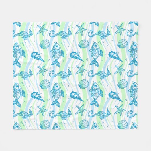 Marine Sketch Pattern Fleece Deken (Voorkant (Horizontaal))