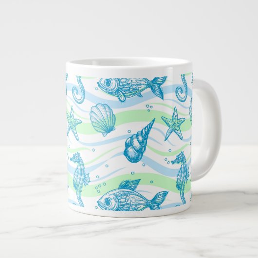 Marine Sketch Pattern Grote Koffiekop (Voorkant rechts)